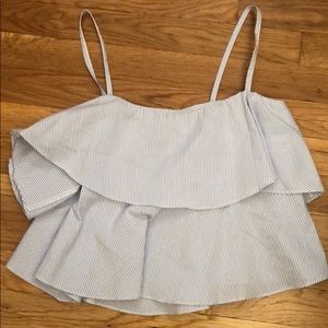Aqua striped ruffle top